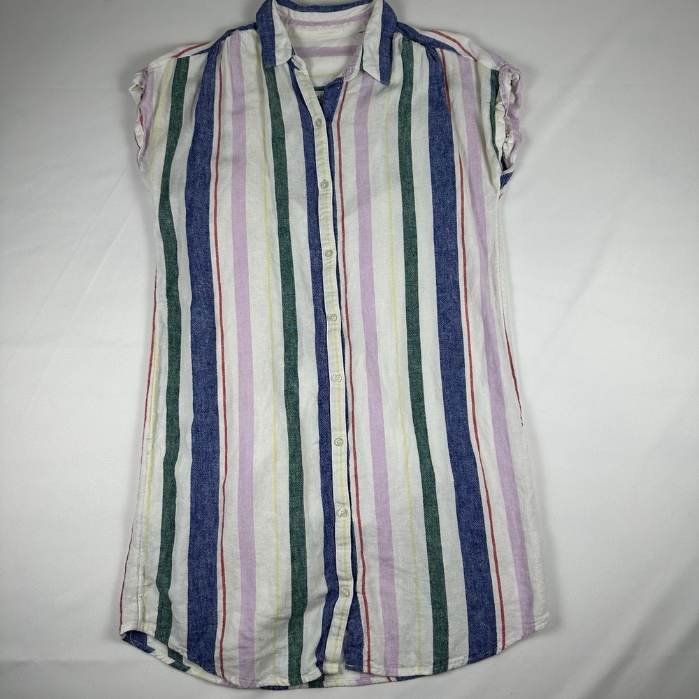 Old Navy Womens Stripe Linen Blend Button Up Short Sleeve Top Size M Tie Front
